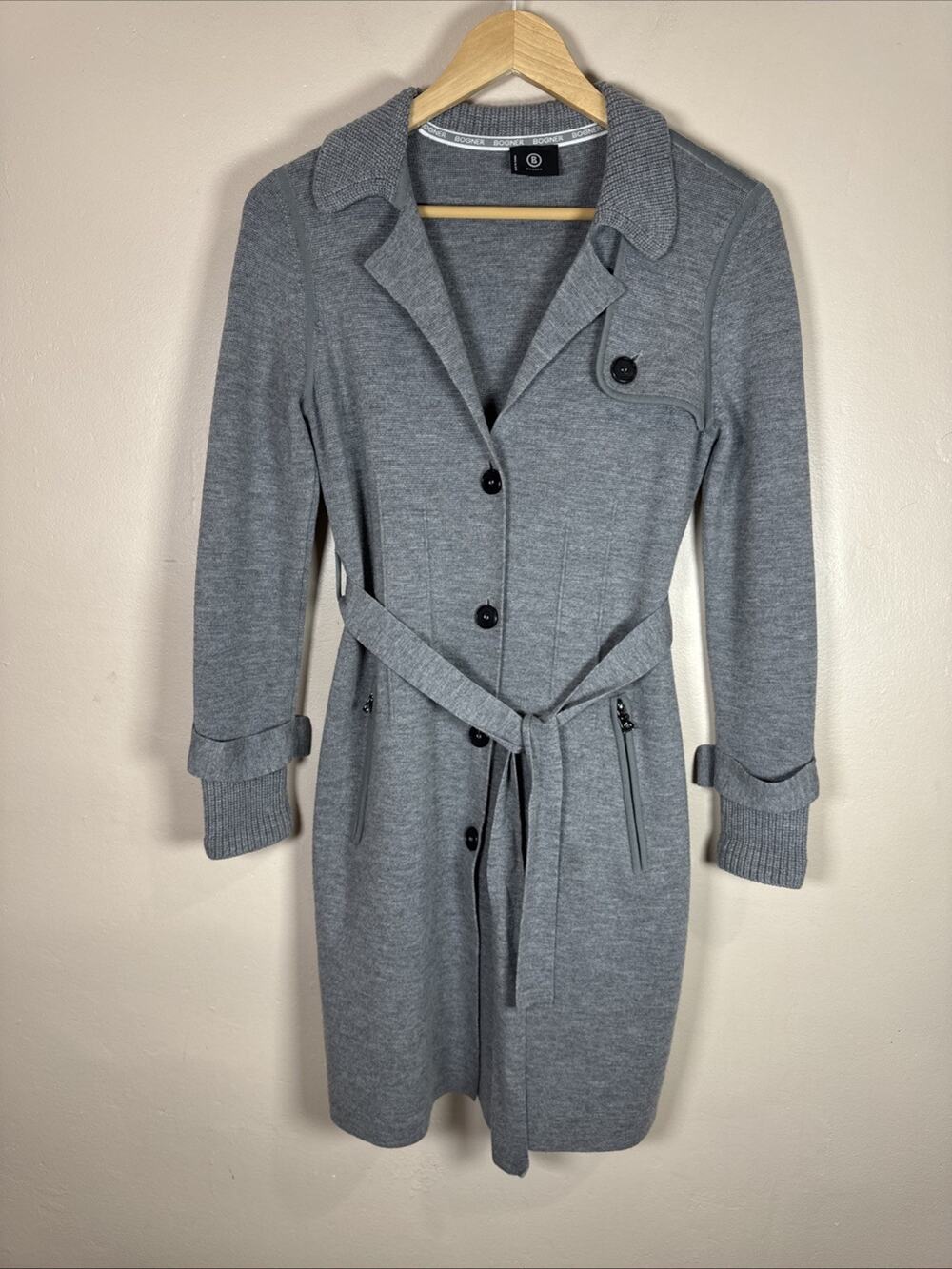 Bogner Womens Sweater Jacket Cardigan 100% Virgin Wool Gray Preppy Ski S Button